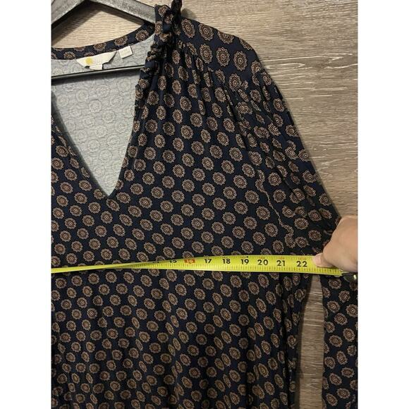 Boden Womens V Neck Sz 16 Dress Sunflower Geometric Tiered Stretch Flare Sleeve - Picture 4 of 7